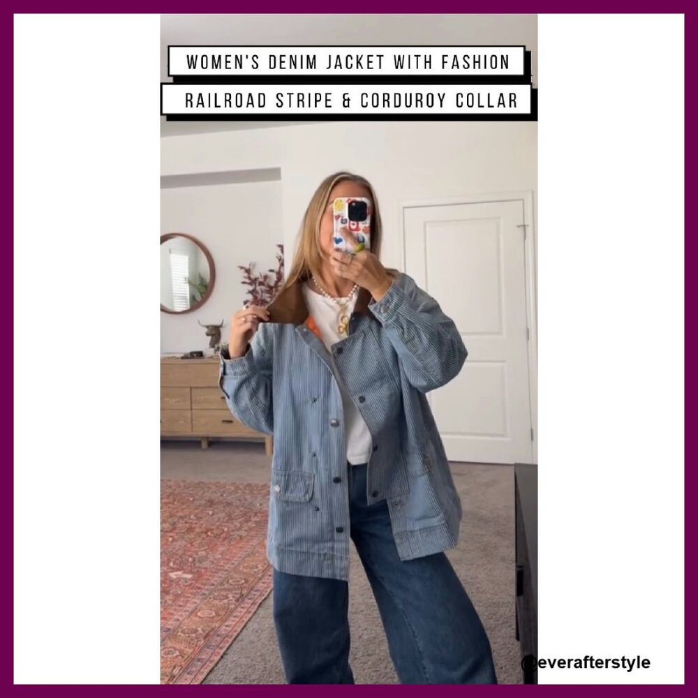 Oversized Denim Jacket Button Down Long Sleeve Sh… - image 8